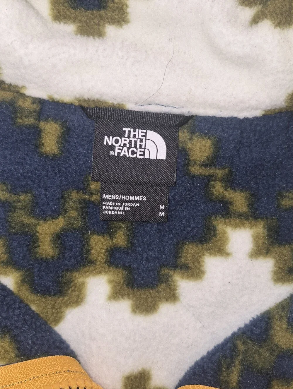 The North Face Navy Olive White Geometric Fleece Vest with Orange Zip
